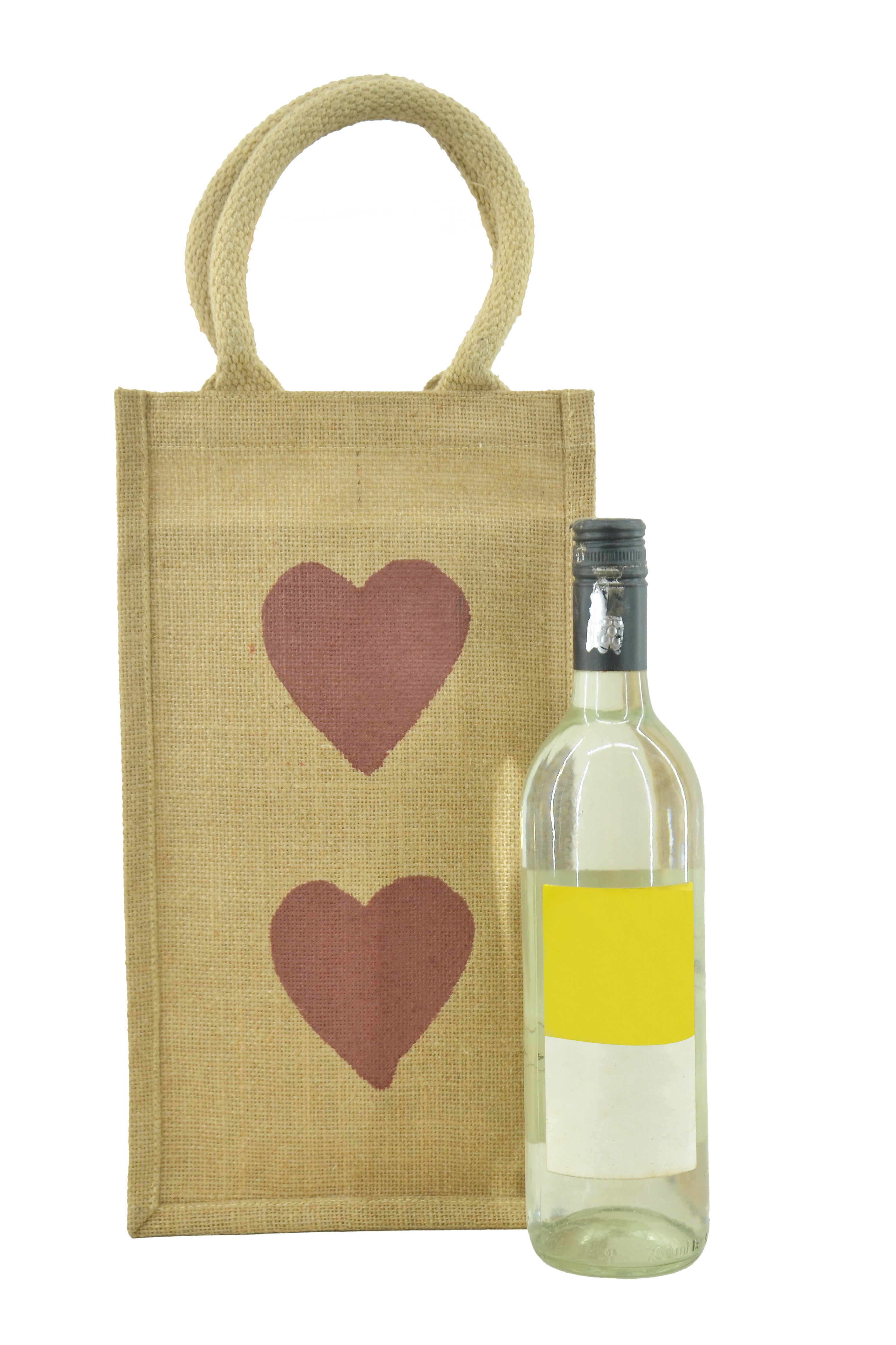 Heart Printed Jute Wine/Gift Bag- Pack of 2