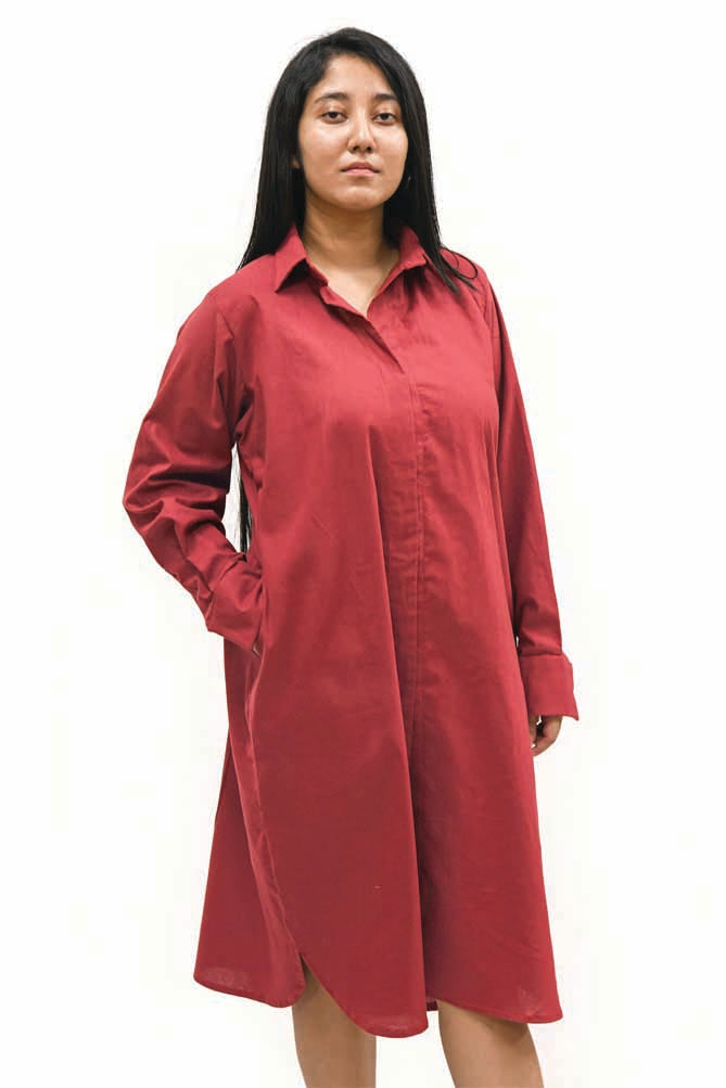 Folk Maroon Shirt Dress