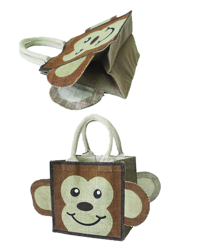 animal print brown jute bag brown monkey printed on it