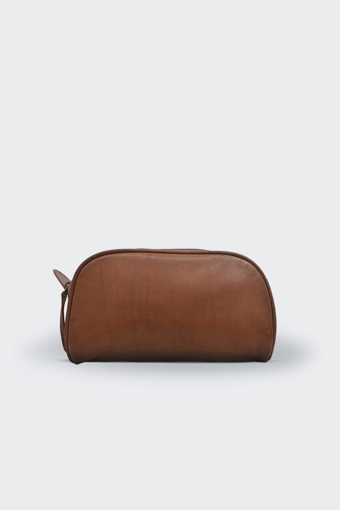 Tan Leather Wash Bag/Toiletry Pouch
