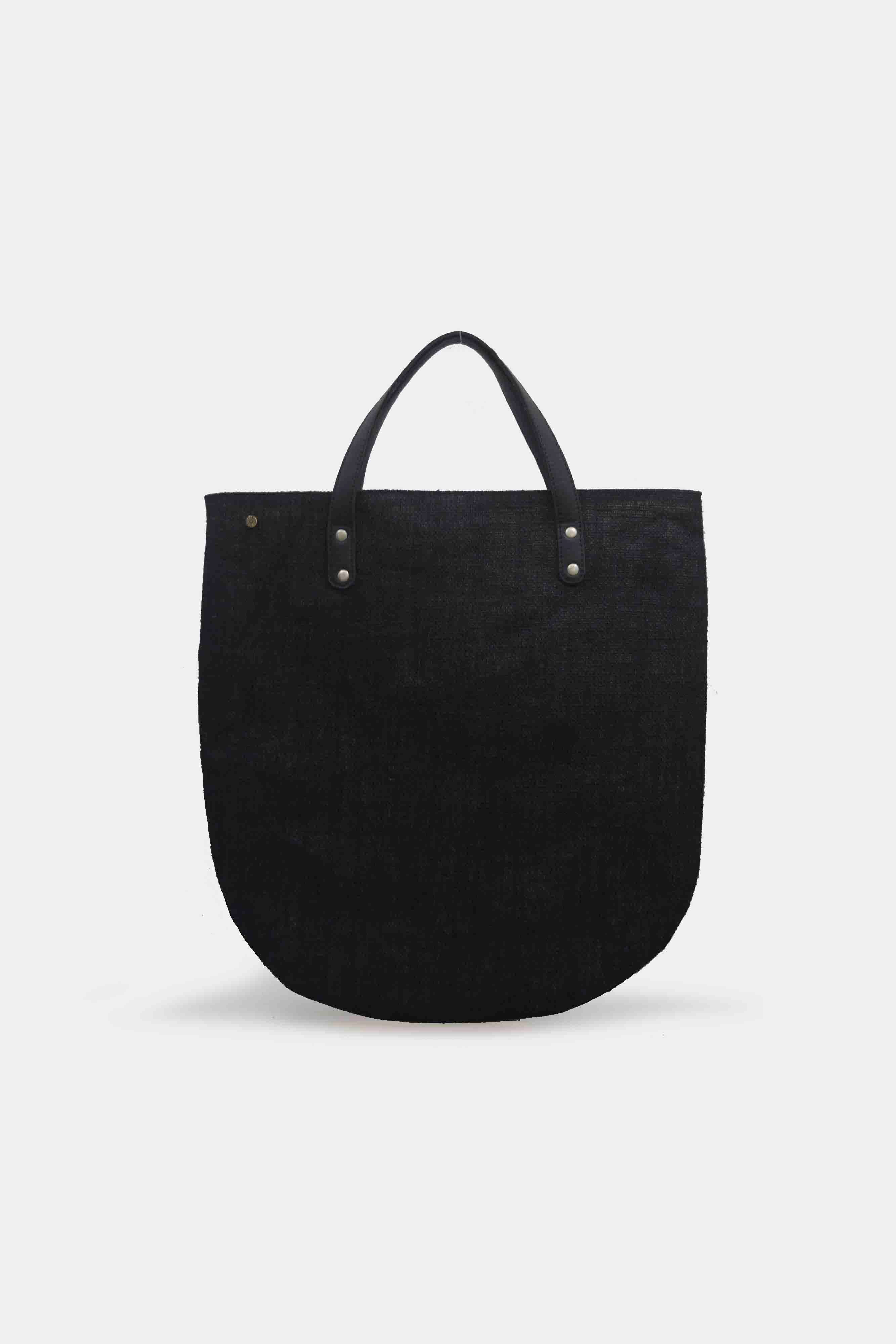 Jute Tote Bag with Leather Handles : Black Variant