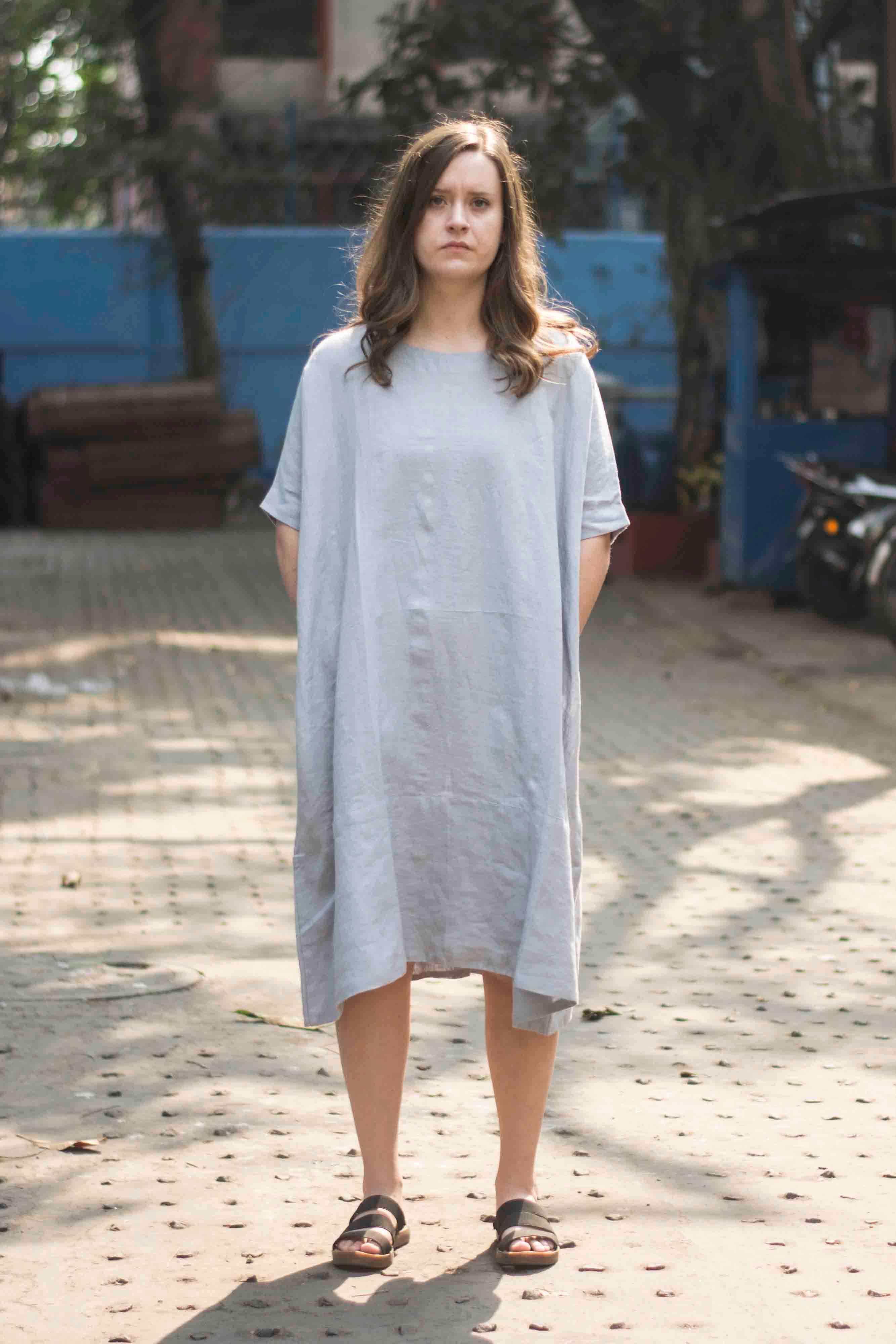 Cotton Flare Dress - Grey - Folk