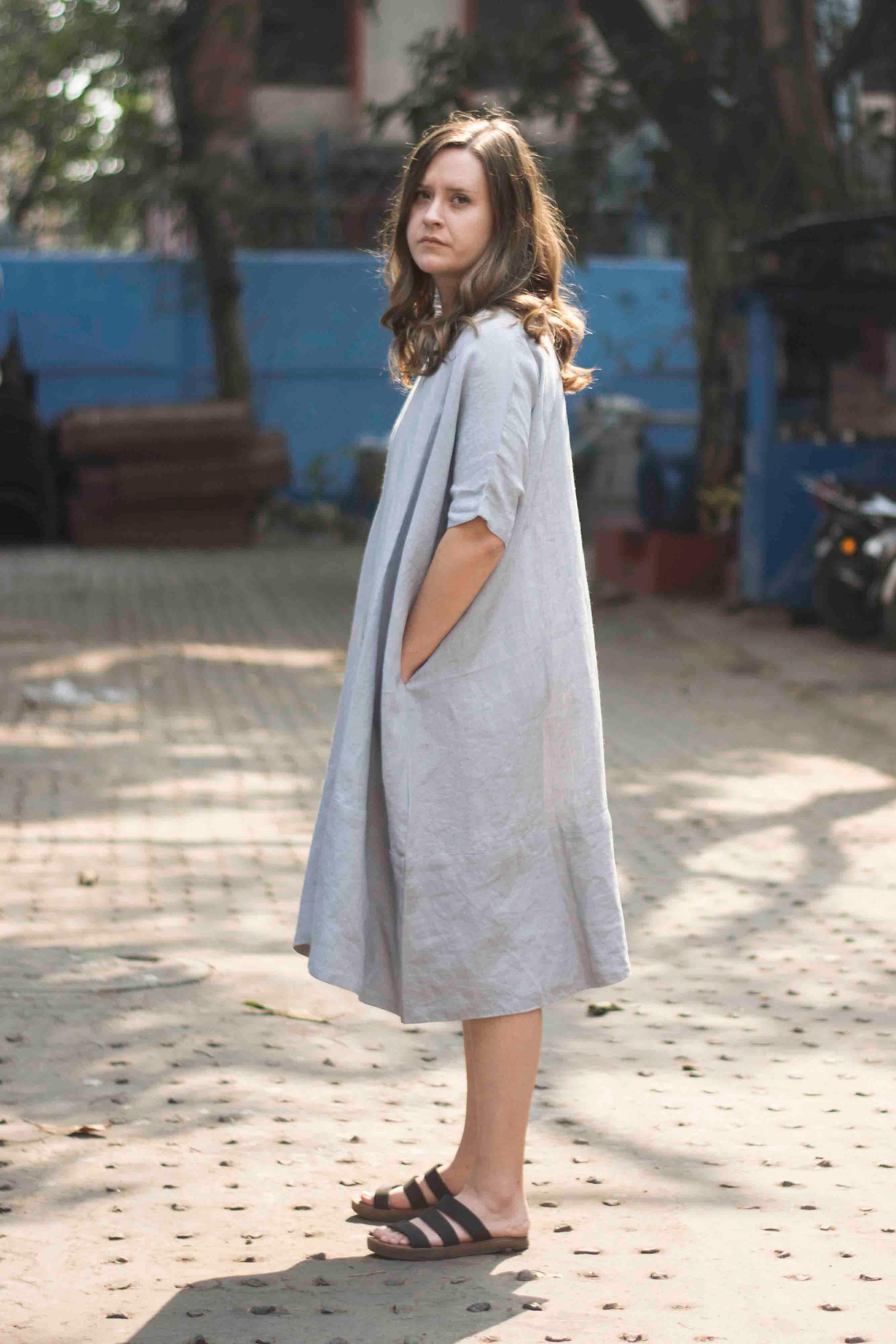 Cotton Flare Dress - Grey - Folk